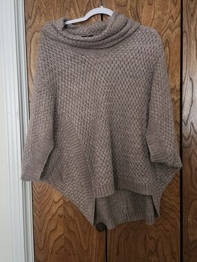 Design History Taupe Knit Cowl-Neck Poncho